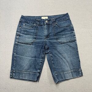 St. John's Bay Shorts Women's 8 Blue Denim Stretch Bermuda Flap Pockets Workwear